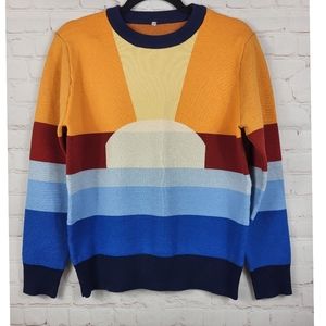 Unbranded Sunset Retro-inspired Crewneck Pullover Sweater in Multi Medium